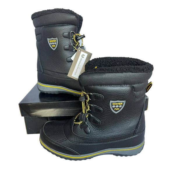 💎✨$130✨💎 NIB Weatherproof SLEIGH Blk Yellow Men's Boots - Picture 1 of 7